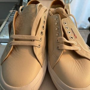 Size 8 1/2  cream- colored sneakers by SUPERGA.